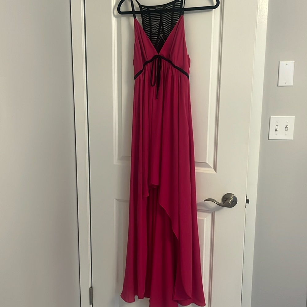 Bebe Hot Pink & Black High Low Dress, Size XS